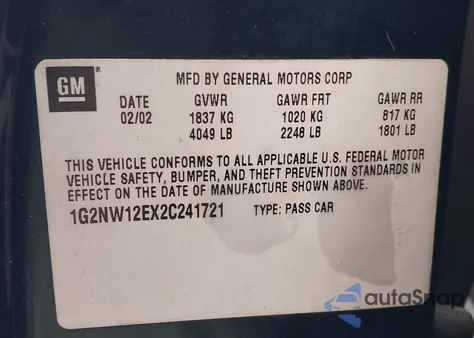 2002 Pontiac Grand Am Gt z USA, uszkodzony, nr VIN 1G2NW12EX2C241721